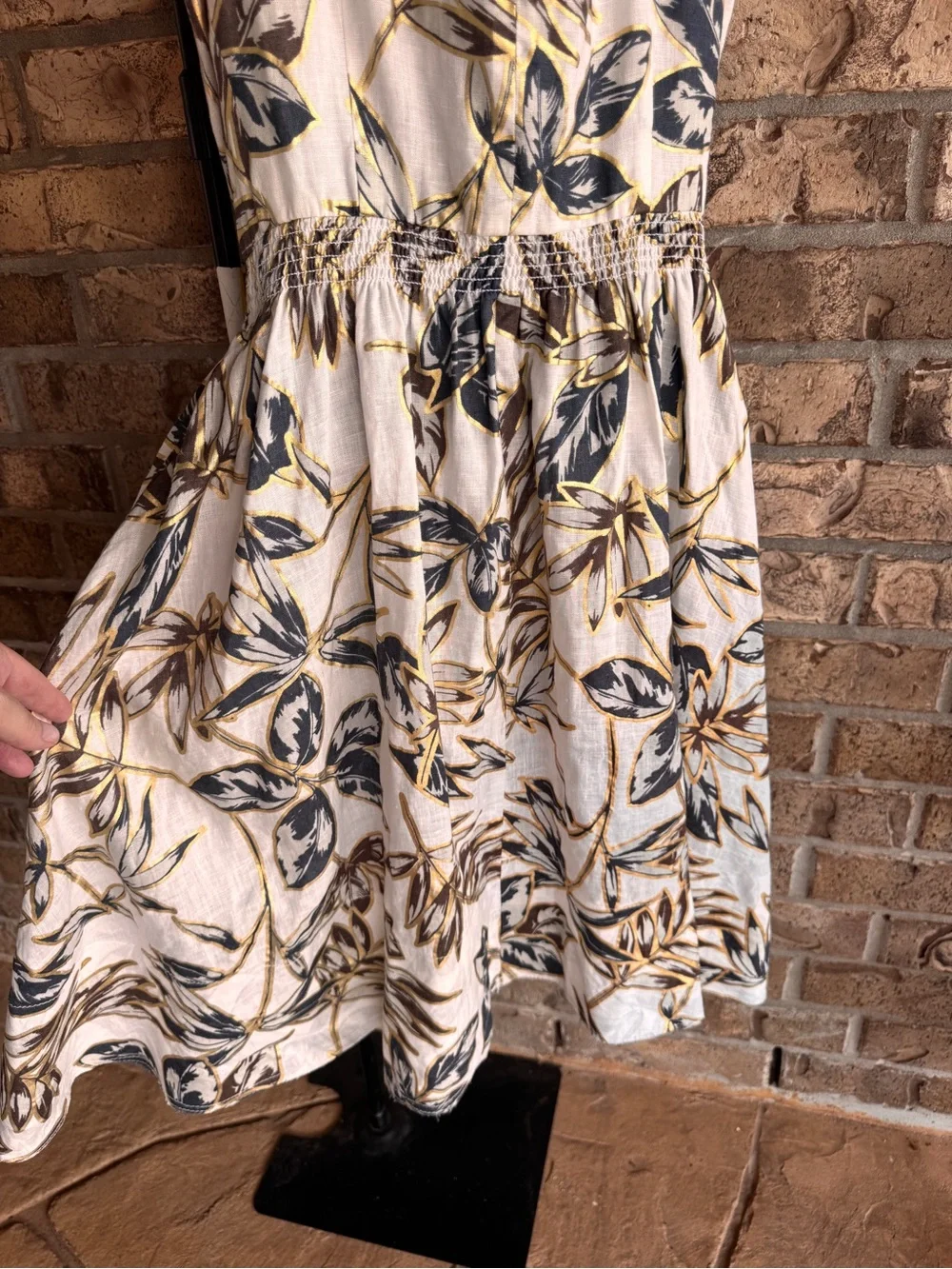 J.Crew Linen Zip-Front Gold Foil Leaf Dress Size 6